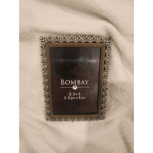 Vintage Bombay Co Ornate Enameled Green and Rhinestones Picture Frame 3.5x5 - Picture 4 of 4